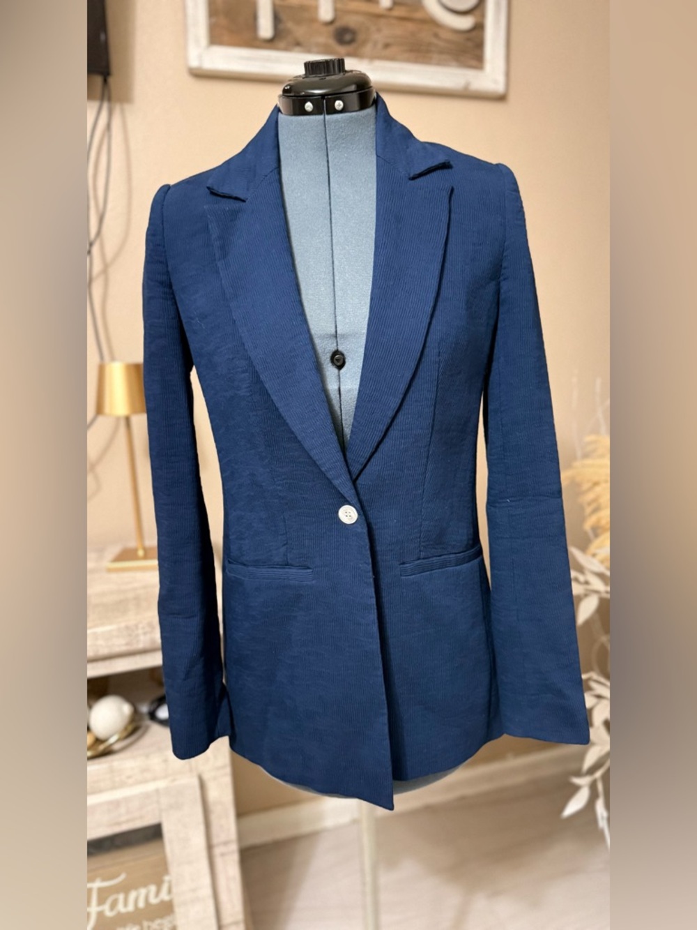 STAUD Navy Blue Single-Button Blazer